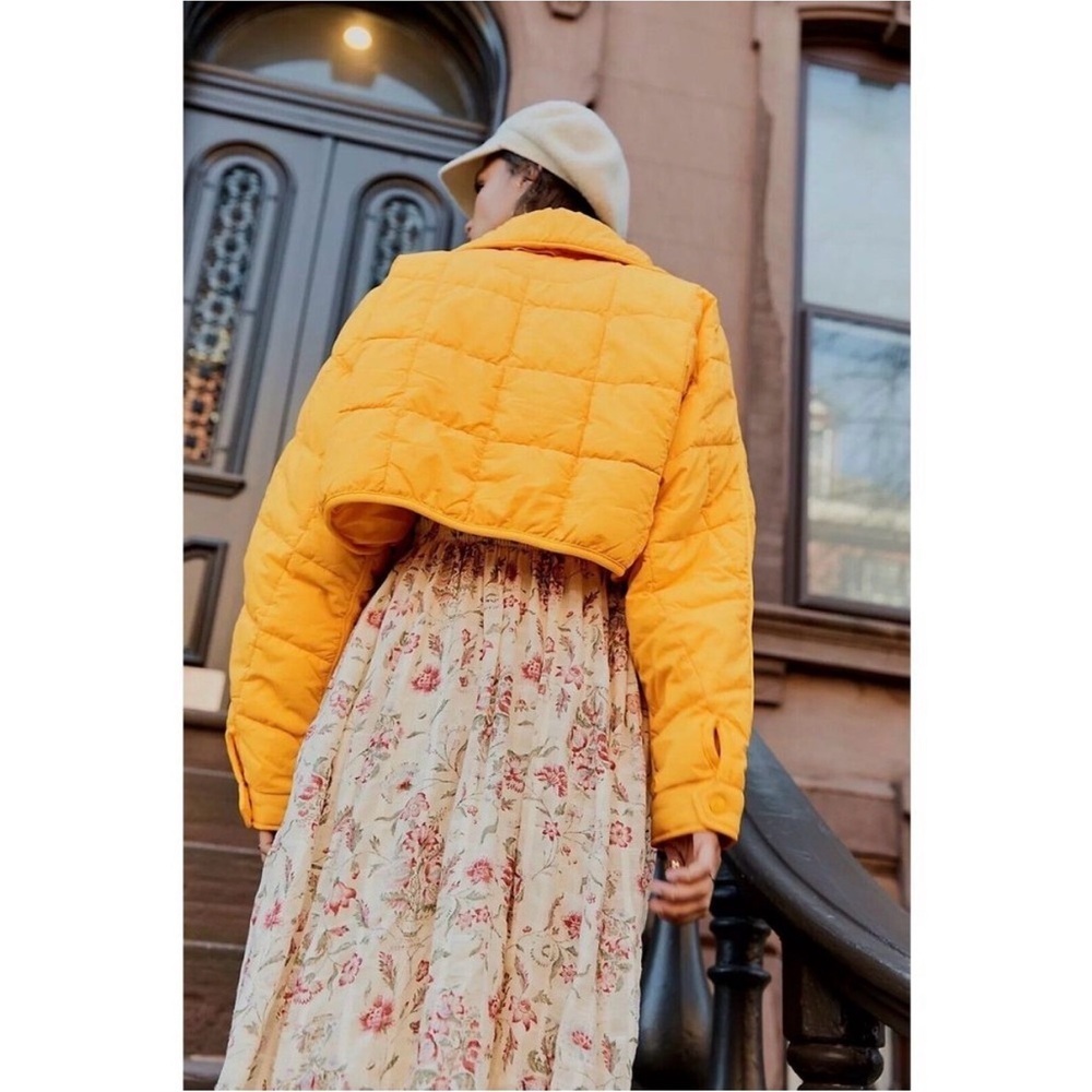 Free People Movement Pippa Packable Puffer Jacket XL Yellow Crop Hiking Sporty - Picture 3 of 15